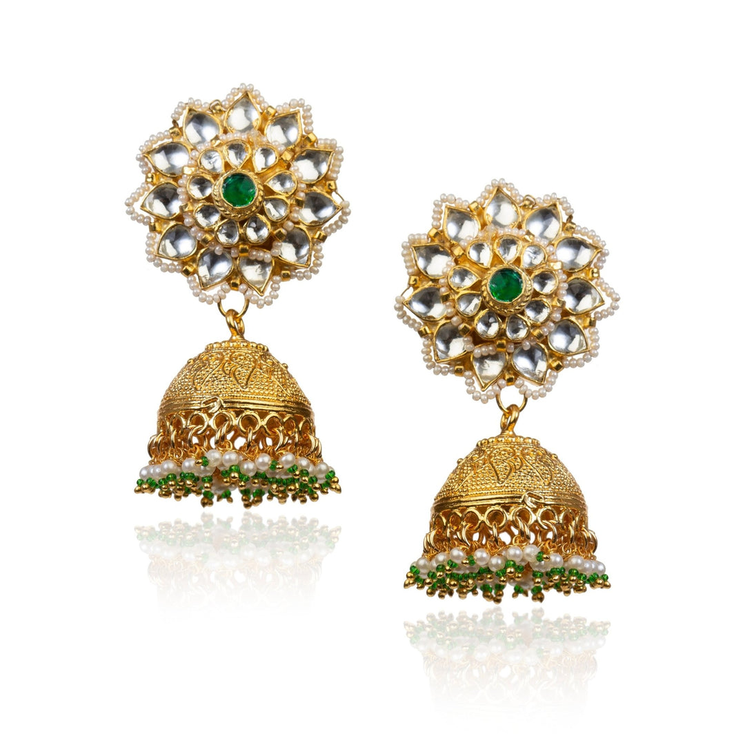 Bracelet Choker With Green Stone And Jhumki Riana by Shikha Jindal - Fabilicious Fashion
