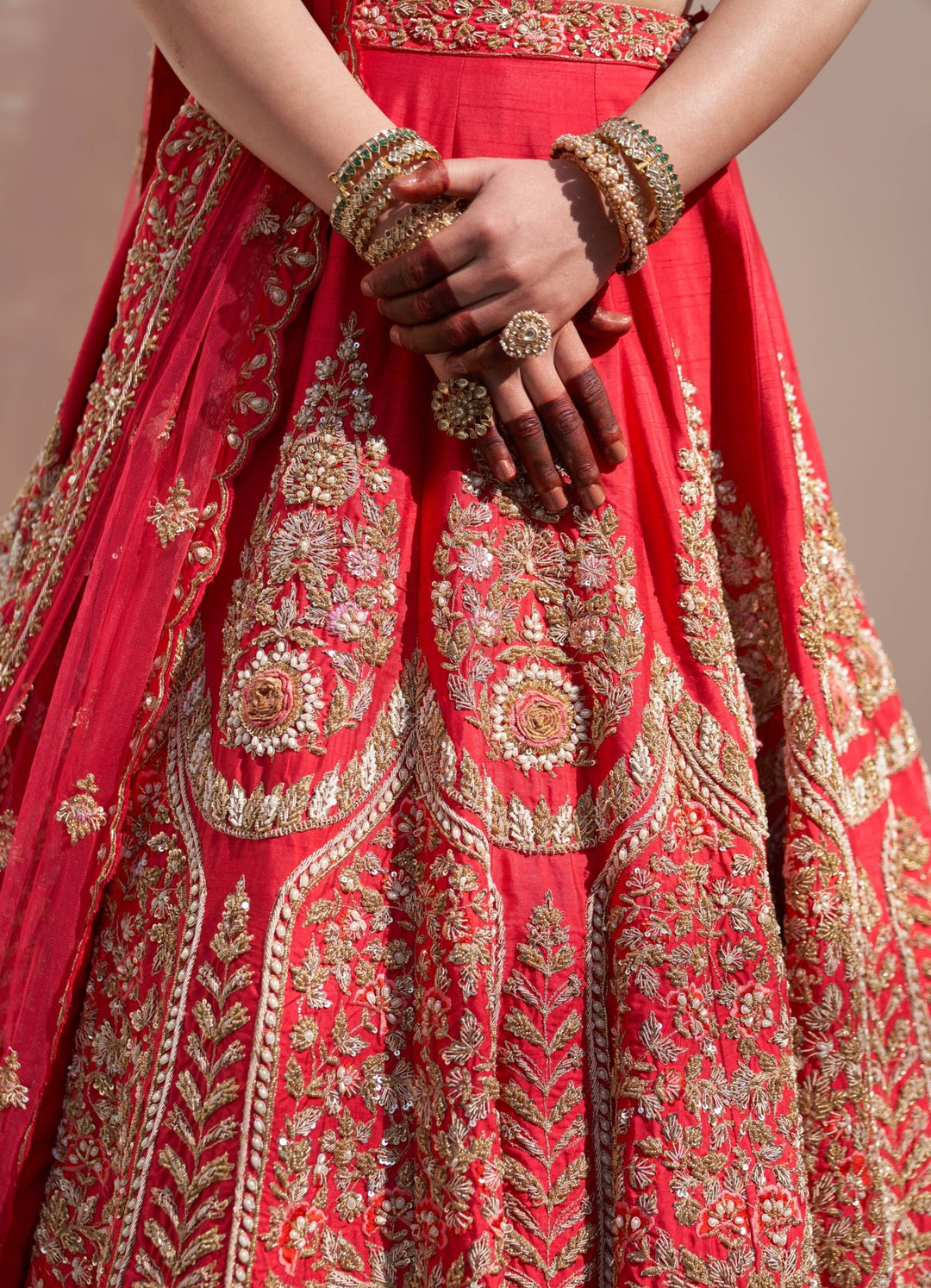 Bridal Regal Red Raw Silk Double Dupatta Lehenga Set Angad Singh - Fabilicious Fashion