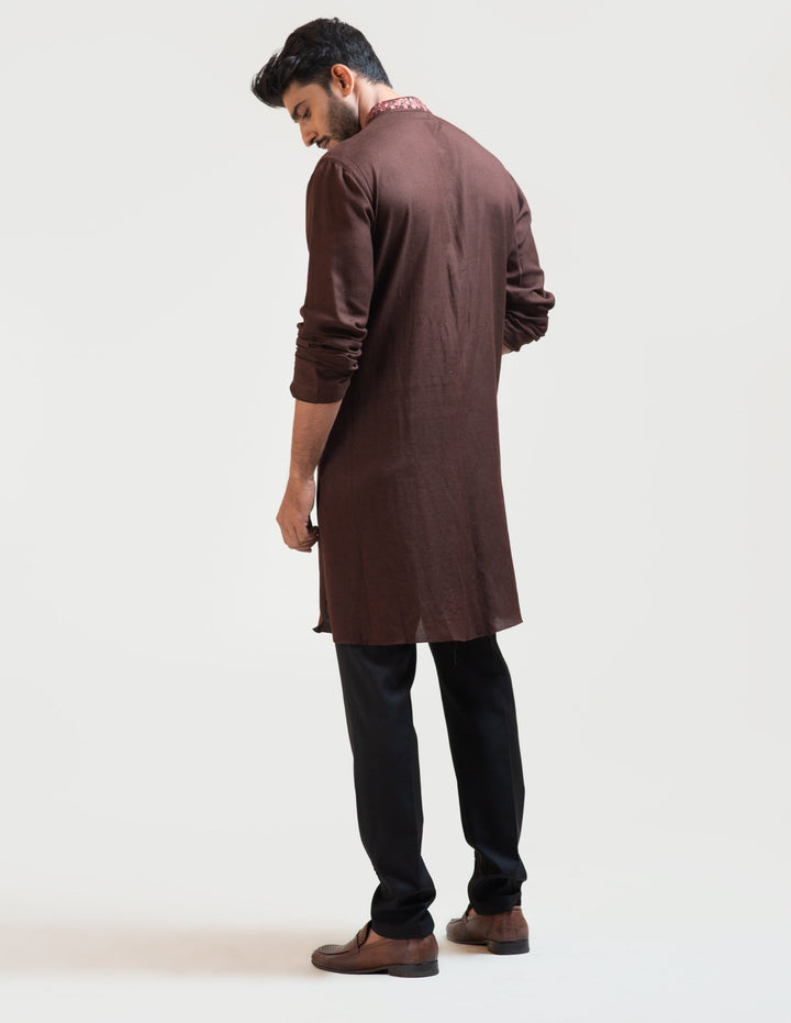 Brown Embroidered Khadi Kurta Set Smriti - Fabilicious Fashion