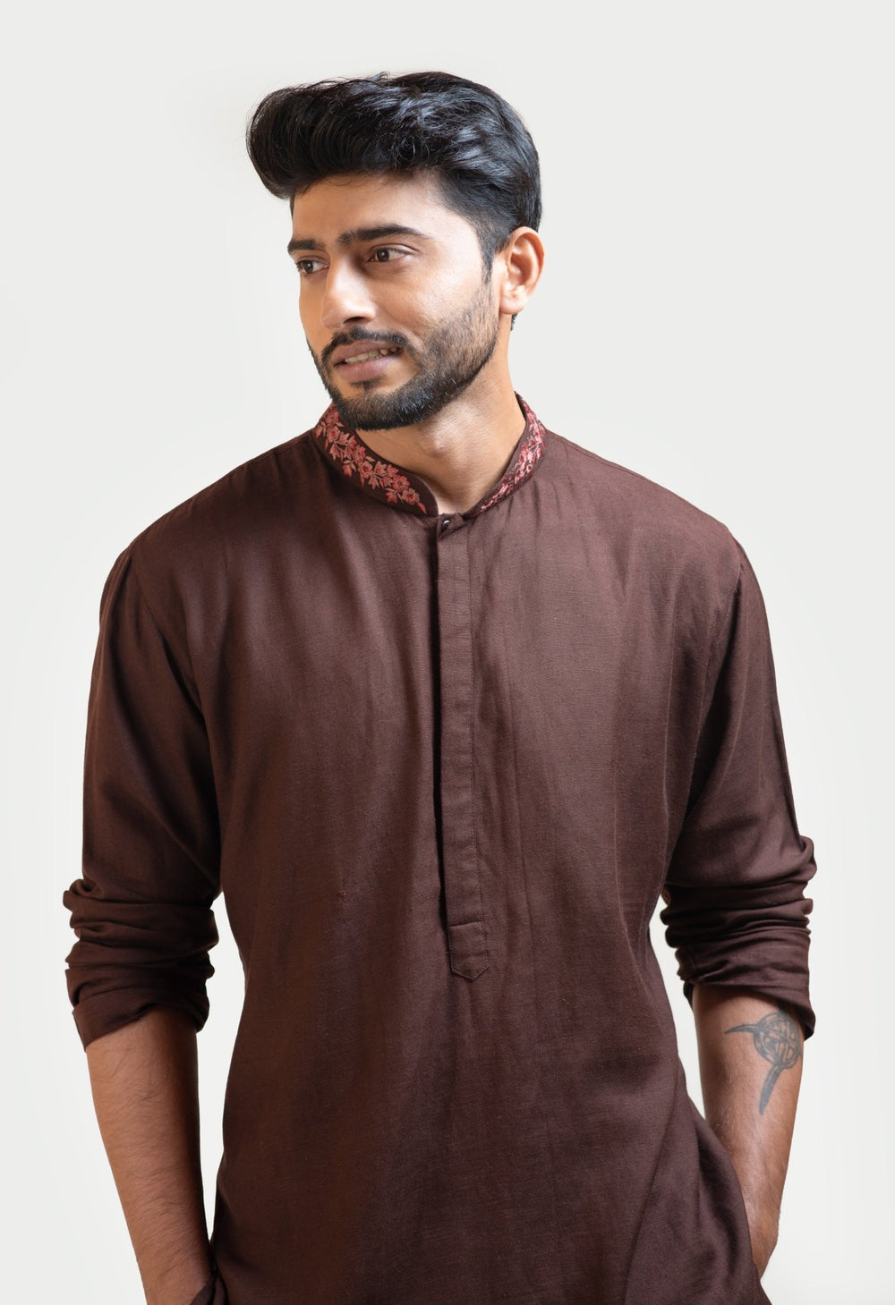 Brown Embroidered Khadi Kurta Set Smriti - Fabilicious Fashion
