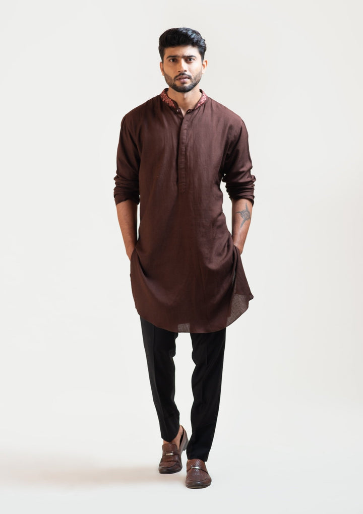 Brown Embroidered Khadi Kurta Set Smriti - Fabilicious Fashion