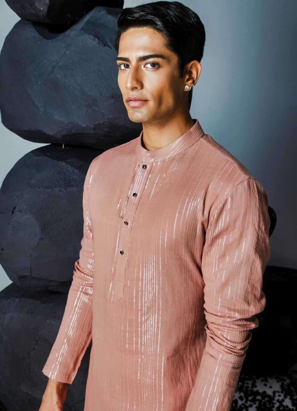Brown Kurta Set With Silver Detailing Contrast By Parth - Fabilicious Fashion