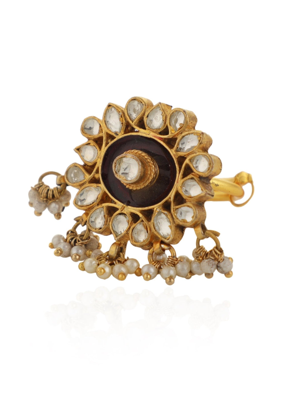 Brown Meenawork Ring With Pearls Kalyani Indian Jewelry - Fabilicious Fashion