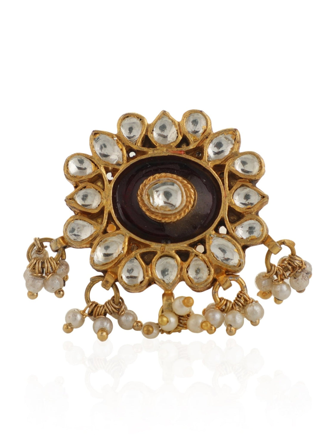 Brown Meenawork Ring With Pearls Kalyani Indian Jewelry - Fabilicious Fashion