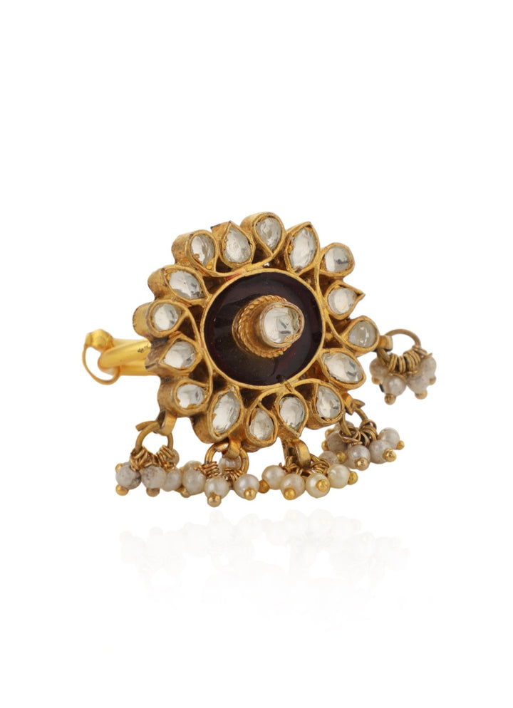 Brown Meenawork Ring With Pearls Kalyani Indian Jewelry - Fabilicious Fashion