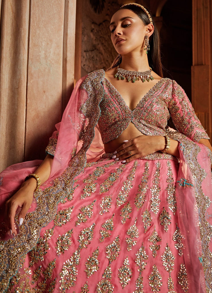 Bubble Gum Pink Organza Lehenga Set Nitika Gujral - Fabilicious Fashion