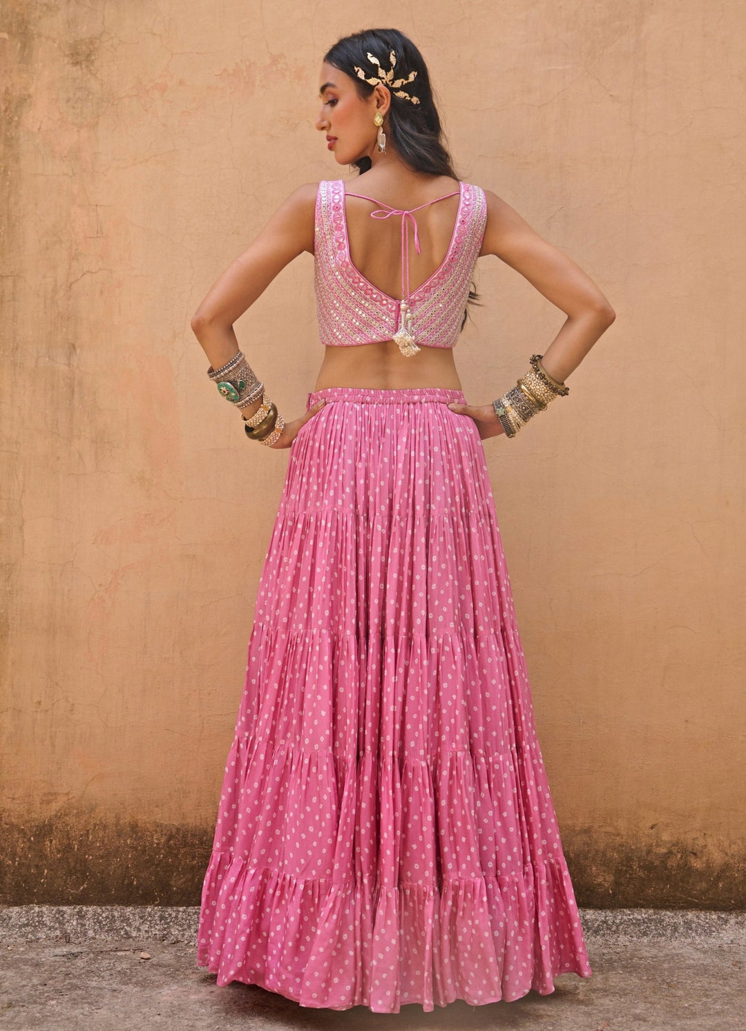 Bubblegum Pink Bandhani Applique Lehenga Set Chamee n Palak - Fabilicious Fashion