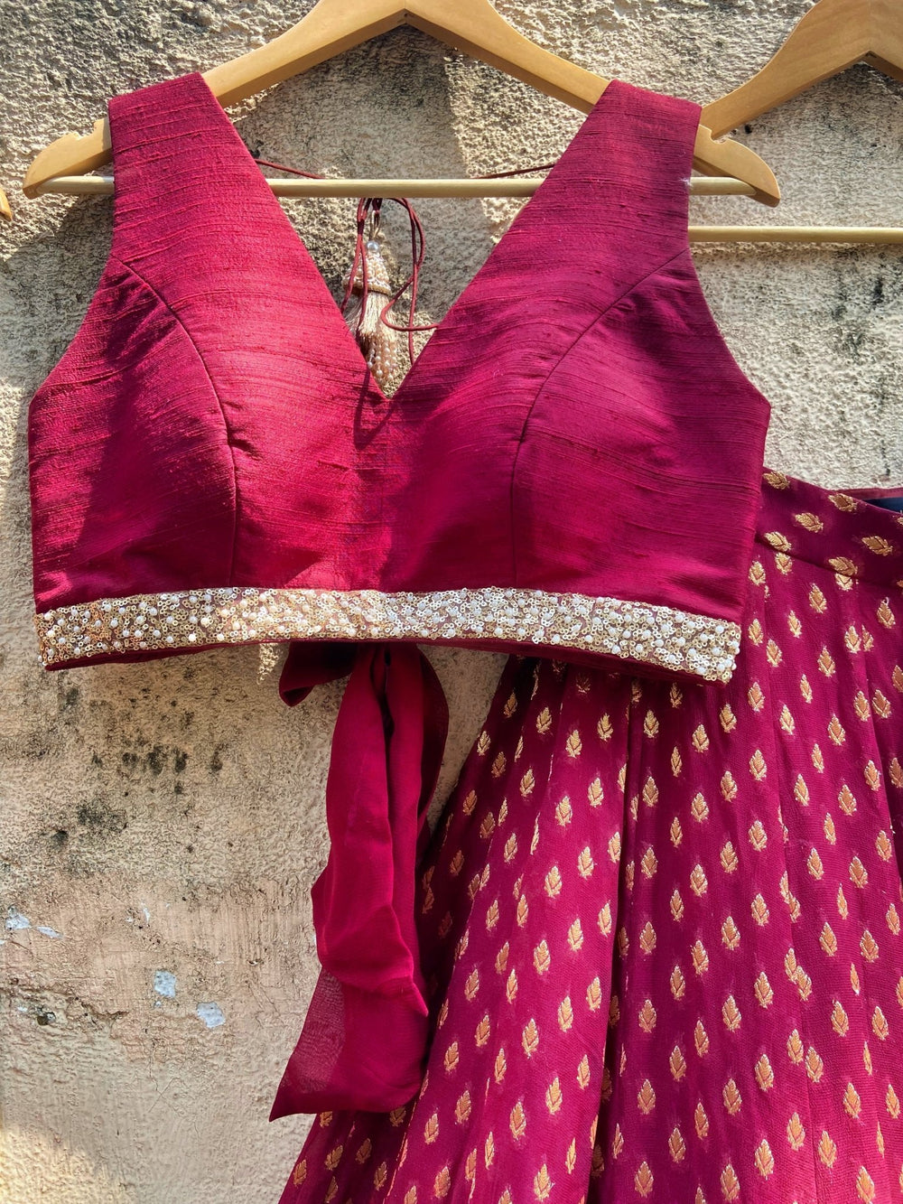 Burgundy Lehenga Set With Embellished Dupatta Priti Sahni - Fabilicious Fashion