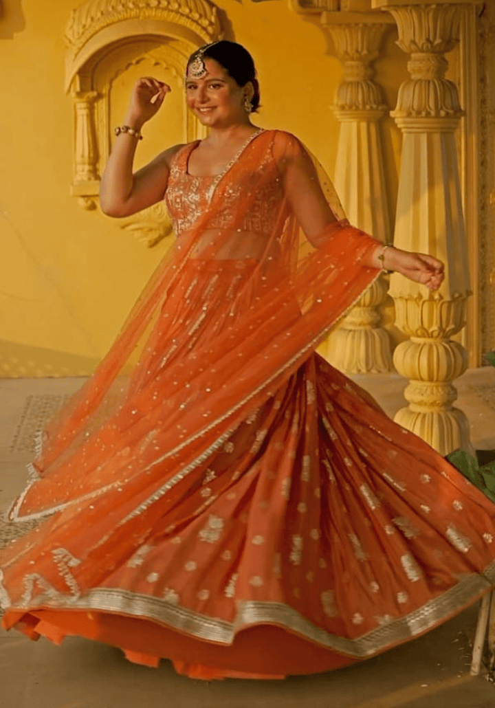 Chamee and Palak Burnt Orange Embroidered Lehenga SetFabilicious Fashion