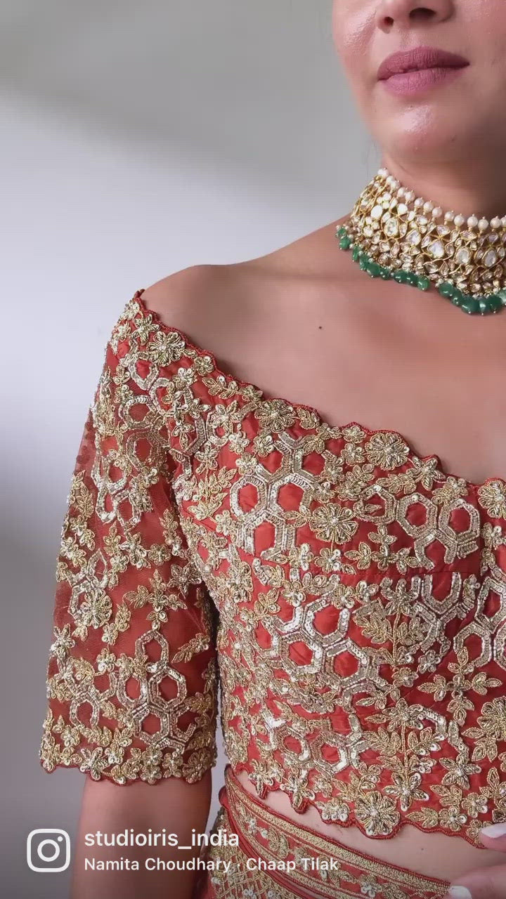 Jodha Rust Orange Silk Lehenga Set