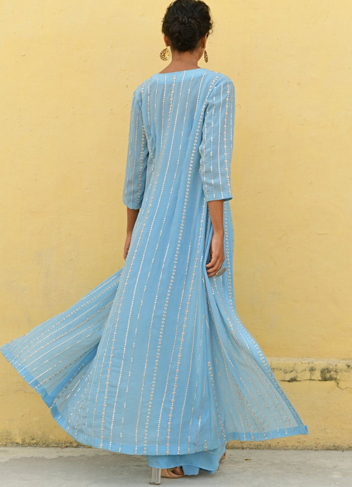 Chamee and Palak Capri Blue Crepe Jacket SetFabilicious Fashion