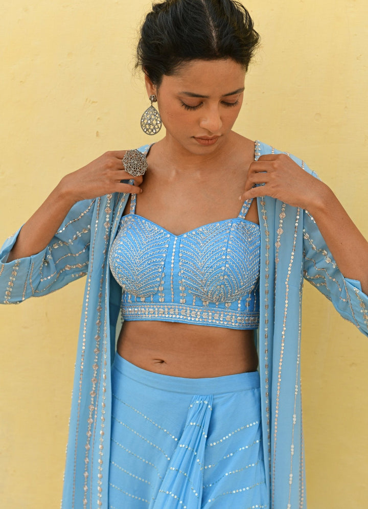 Chamee and Palak Capri Blue Crepe Jacket SetFabilicious Fashion