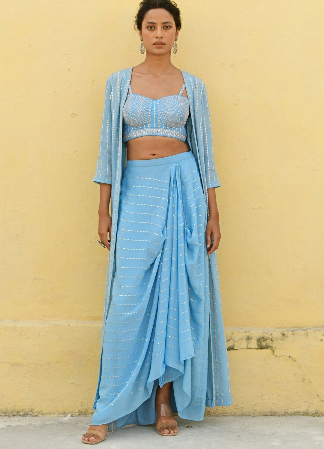 Chamee and Palak Capri Blue Crepe Jacket SetFabilicious Fashion