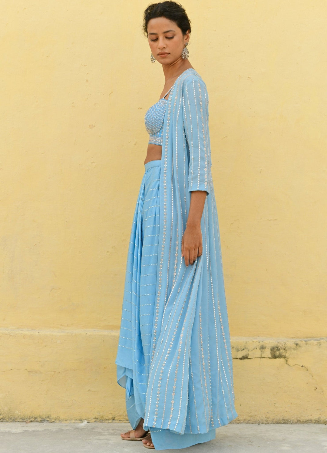 Chamee and Palak Capri Blue Crepe Jacket SetFabilicious Fashion