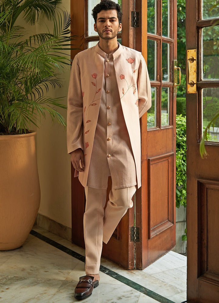 Caramel Peach Shrug Set Contrast by Parth - Fabilicious Fashion