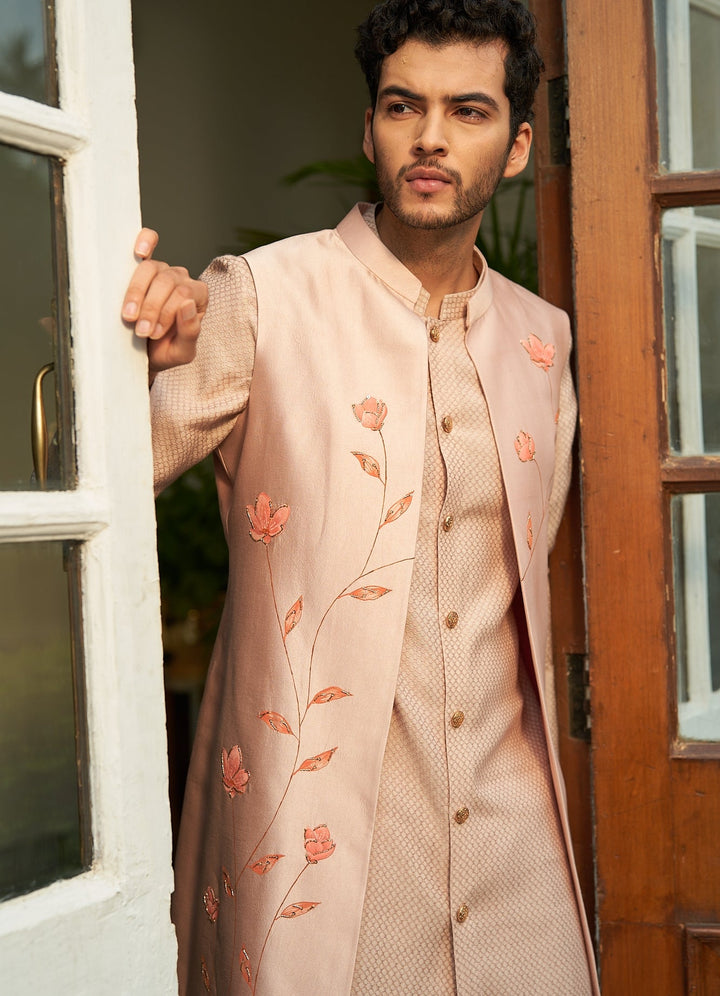 Caramel Peach Shrug Set Contrast by Parth - Fabilicious Fashion