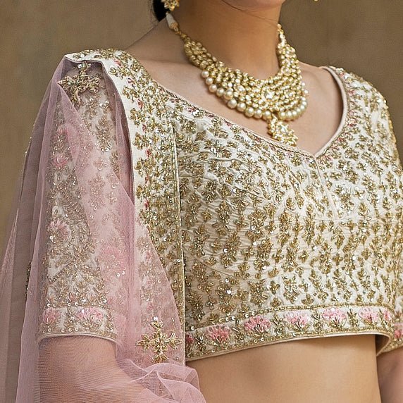 Chaand Ivory and Gold Raw Silk Double Dupatta Lehenga Set Angad Singh - Fabilicious Fashion