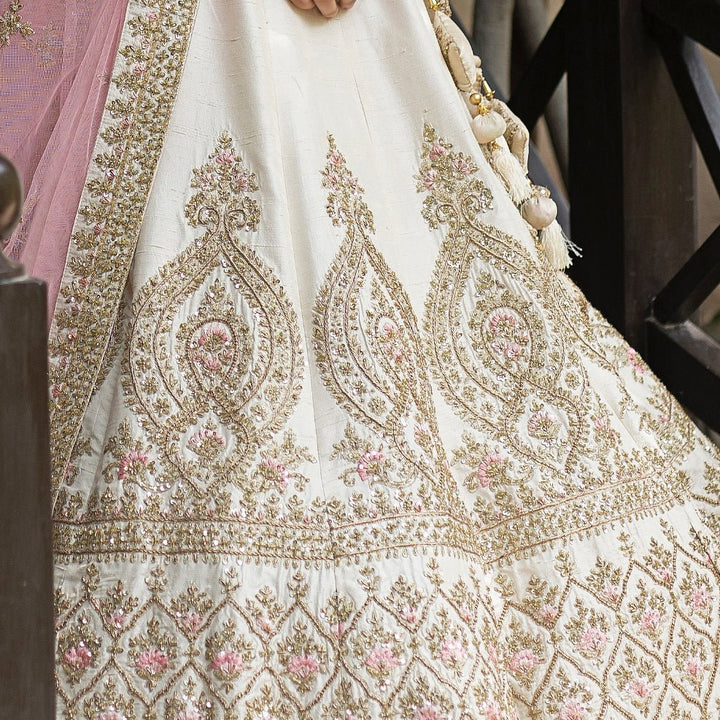 Chaand Ivory and Gold Raw Silk Double Dupatta Lehenga Set Angad Singh - Fabilicious Fashion