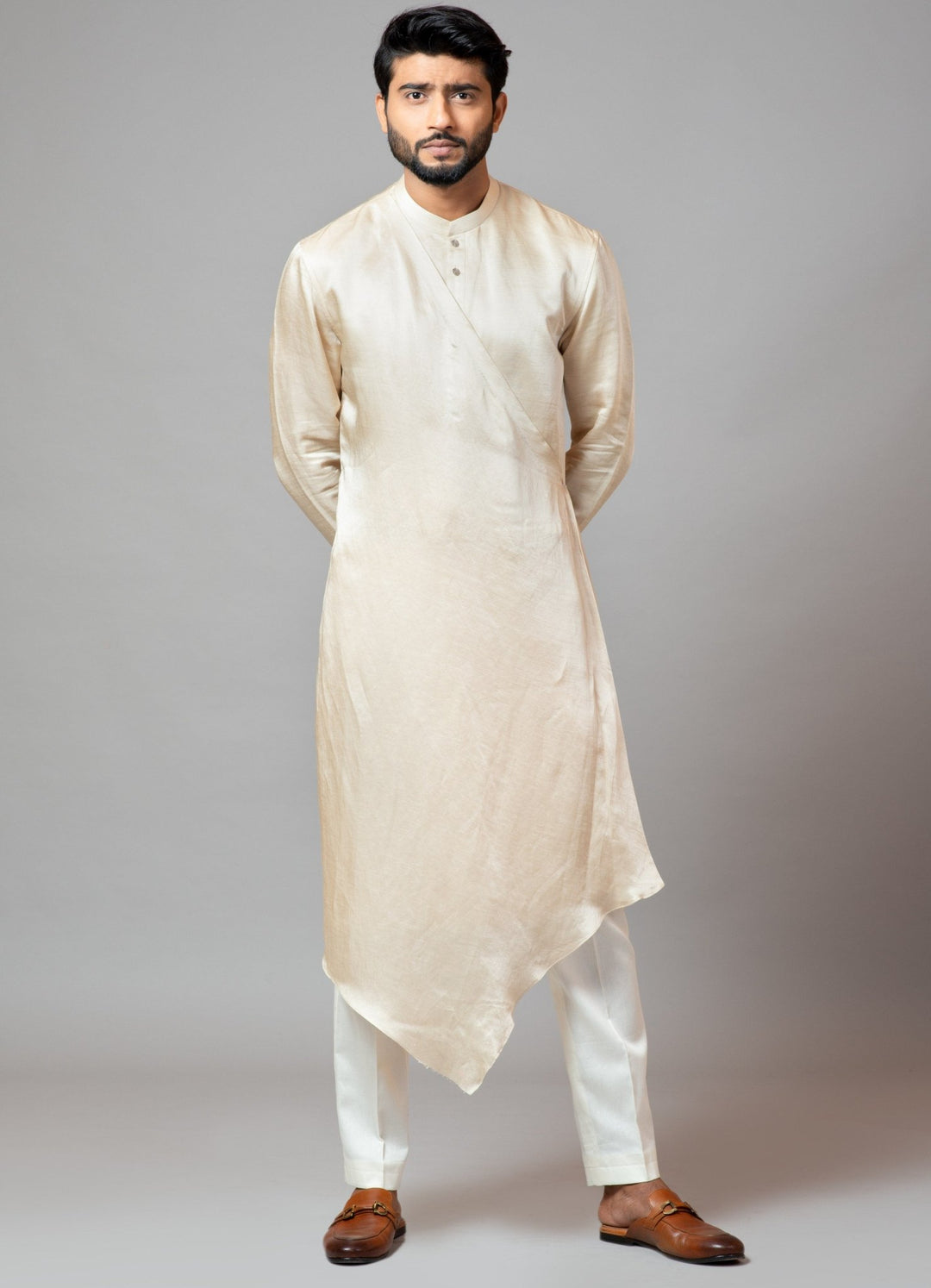 Champagne Drape Kurta With Embroidered Sleeves Smriti - Fabilicious Fashion
