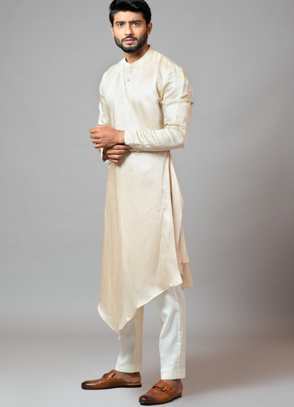 Champagne Drape Kurta With Embroidered Sleeves Smriti - Fabilicious Fashion