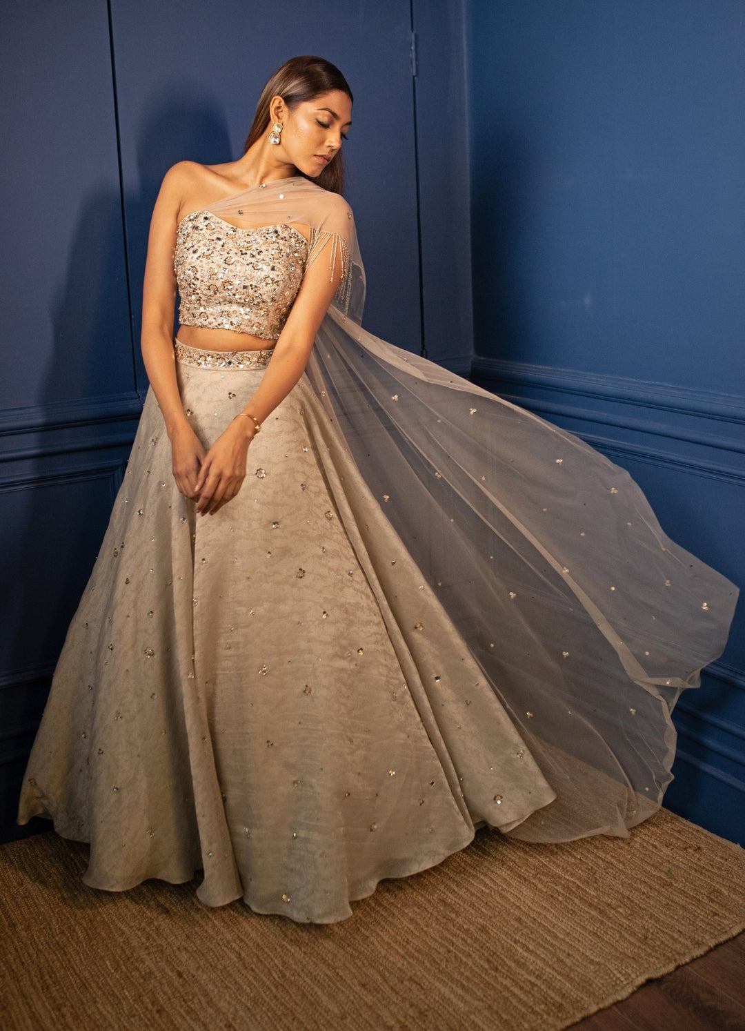 Champagne Draped Dupatta Set Parul Gandhi - Fabilicious Fashion