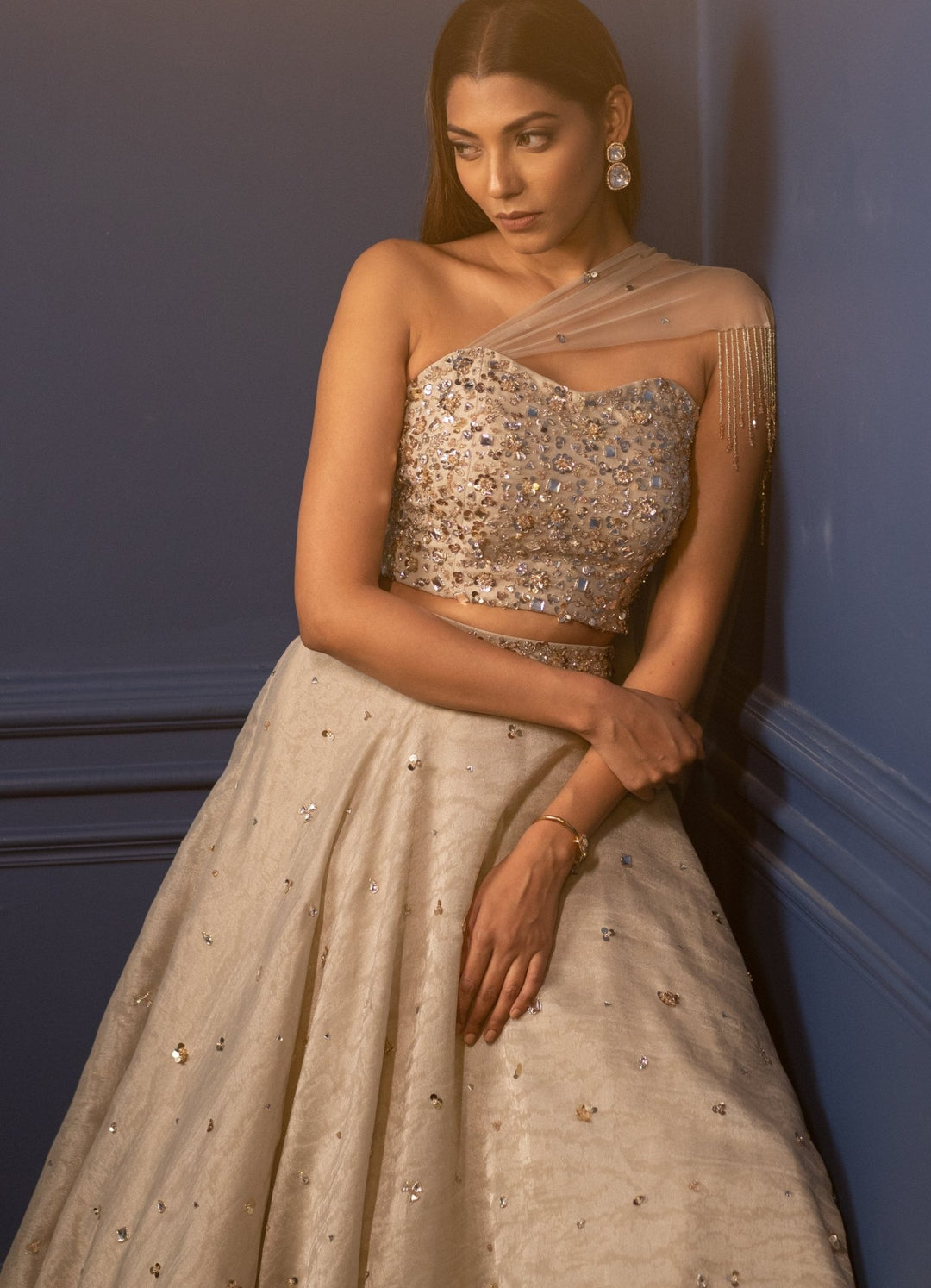 Champagne Draped Dupatta Set Parul Gandhi - Fabilicious Fashion