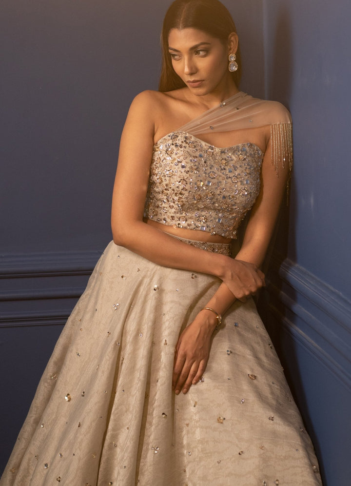 Champagne Draped Dupatta Set Parul Gandhi - Fabilicious Fashion