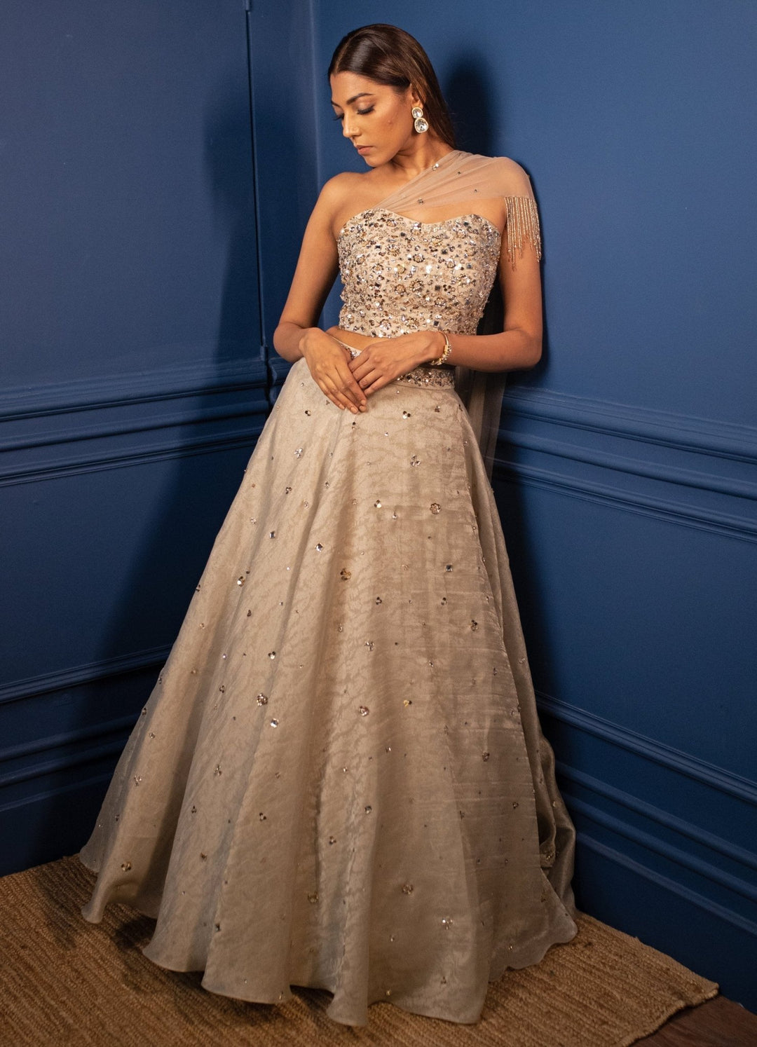 Champagne Draped Dupatta Set Parul Gandhi - Fabilicious Fashion