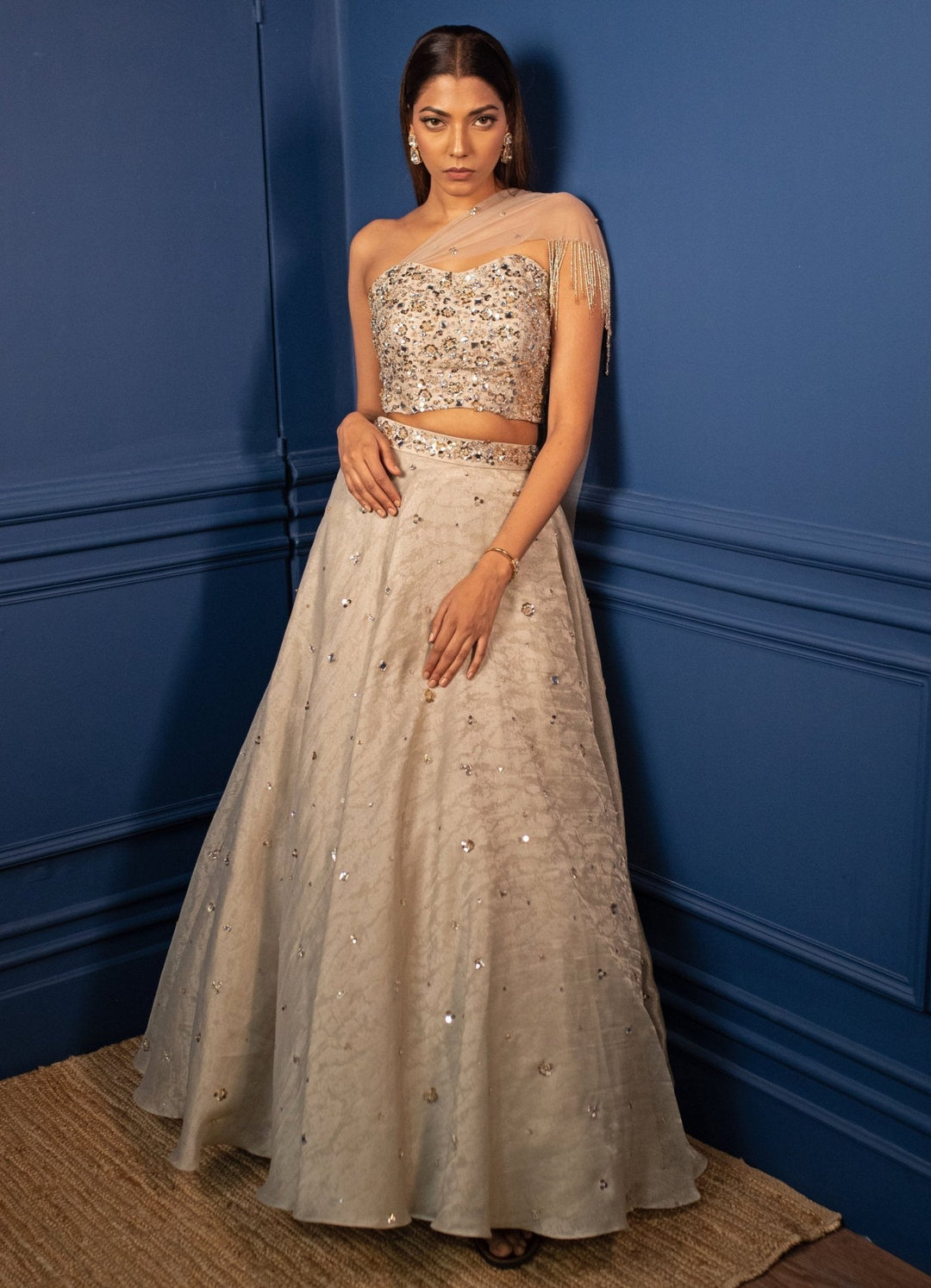 Champagne Draped Dupatta Set Parul Gandhi - Fabilicious Fashion