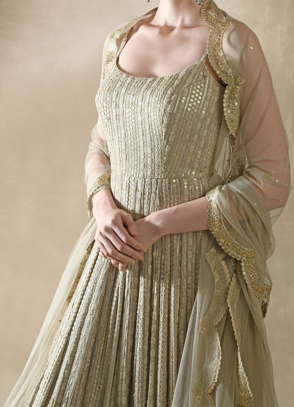 Champagne Gold Anarkali Gown Renee - Fabilicious Fashion