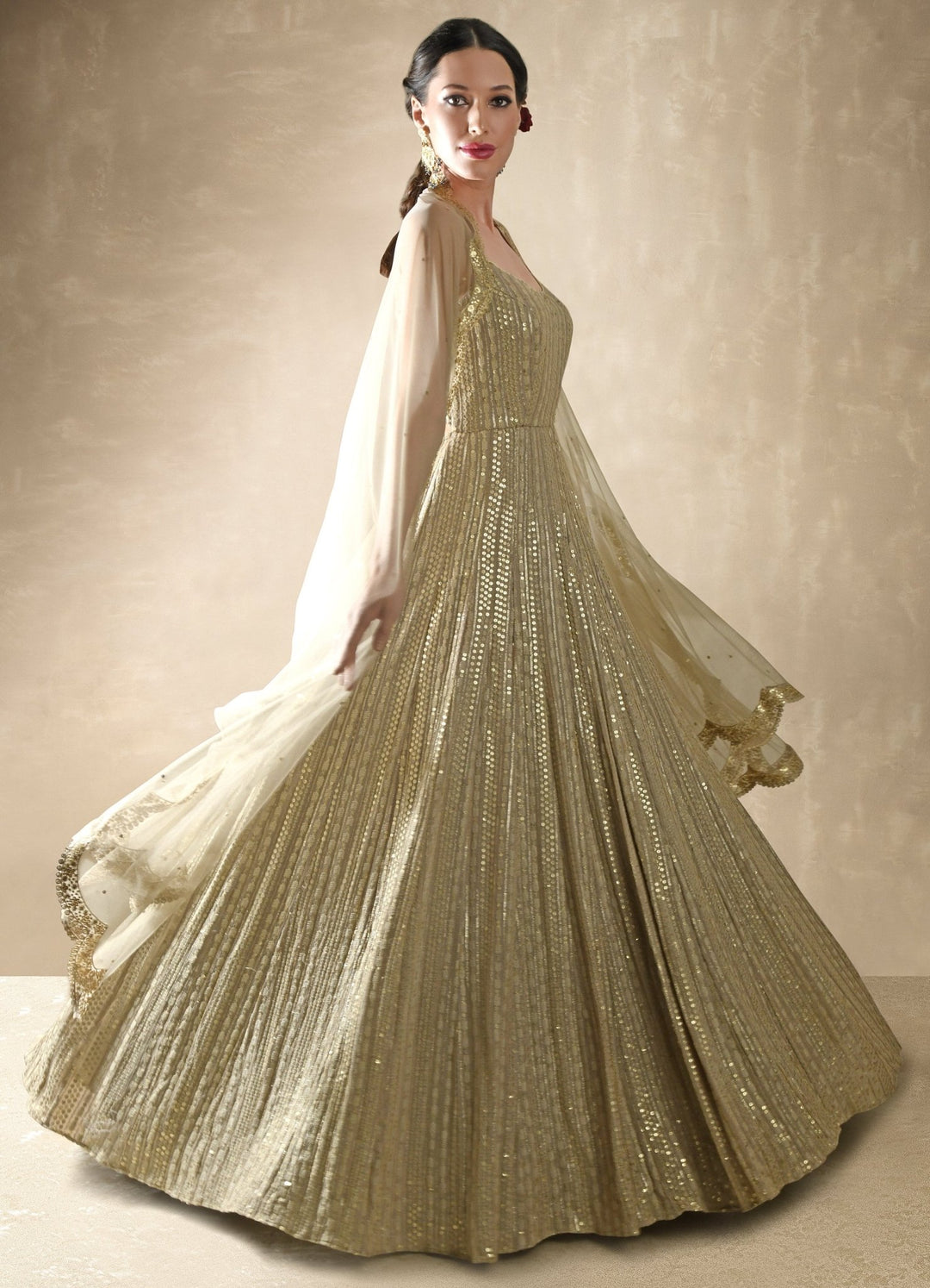 Champagne Gold Anarkali Gown Renee - Fabilicious Fashion