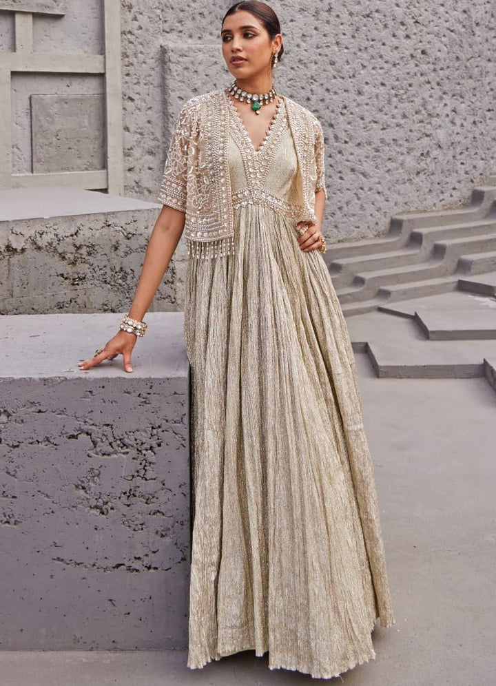 Champagne Gold Crush Shimmer Anarkali Set Nidhika Shekhar - Fabilicious Fashion