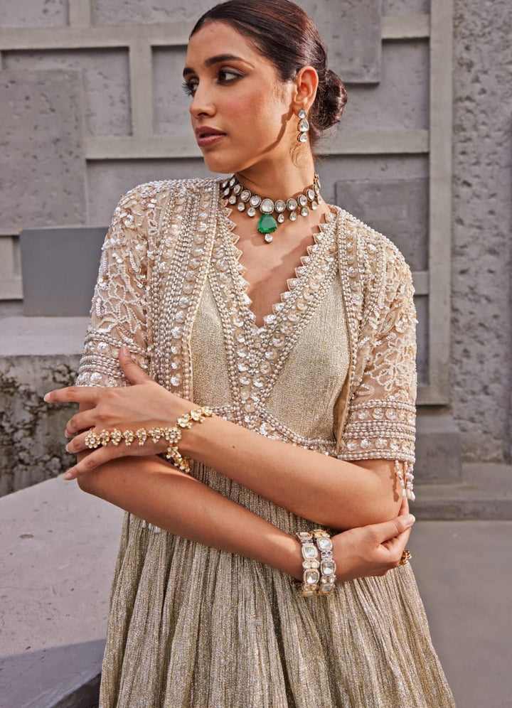 Champagne Gold Crush Shimmer Anarkali Set Nidhika Shekhar - Fabilicious Fashion