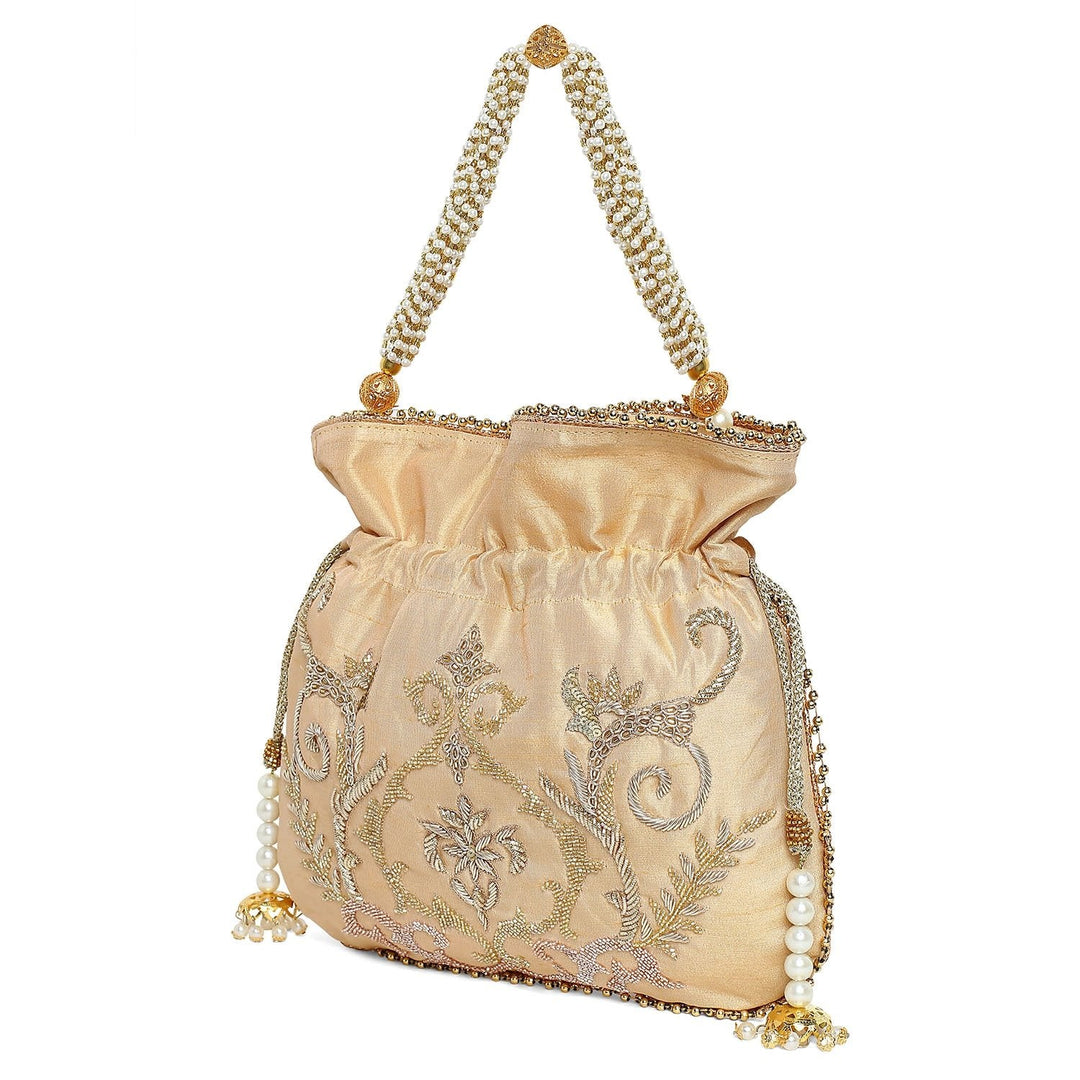 Champagne Gold Pearl Potli The Purple Sack - Fabilicious Fashion