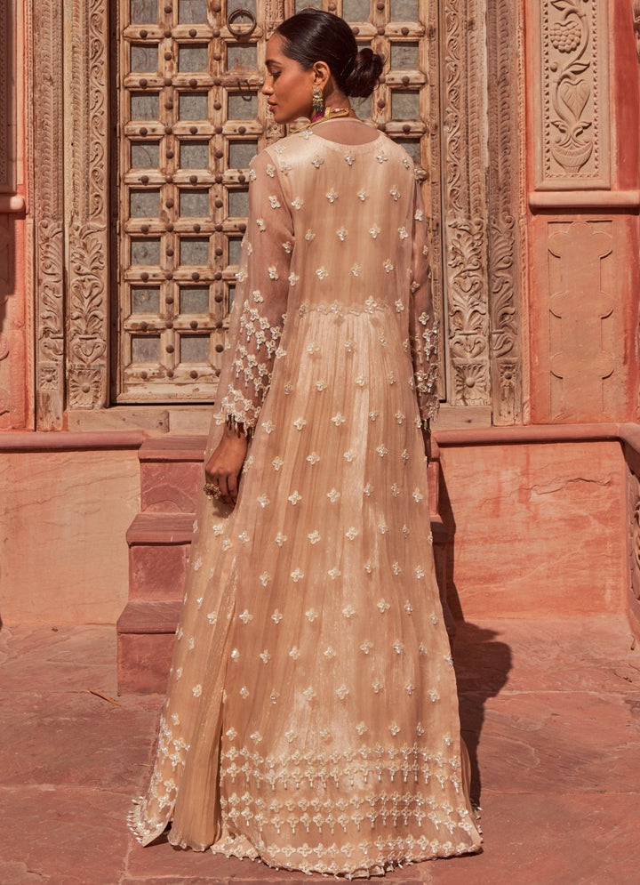 Champagne Pearl Embellished Anarkali With Cape Nidhika Shekhar - Fabilicious Fashion