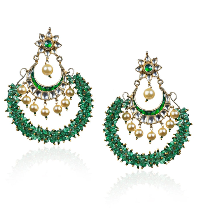 Chand Baali Earrings With Light Green Beads Riana by Shikha Jindal - Fabilicious Fashion