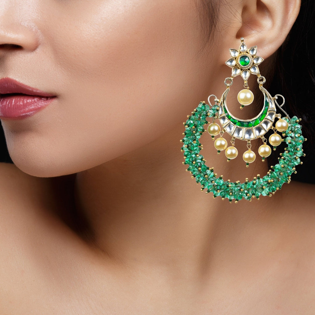 Chand Baali Earrings With Light Green Beads Riana by Shikha Jindal - Fabilicious Fashion