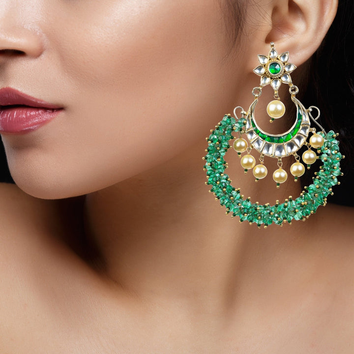 Chand Baali Earrings With Light Green Beads Riana by Shikha Jindal - Fabilicious Fashion