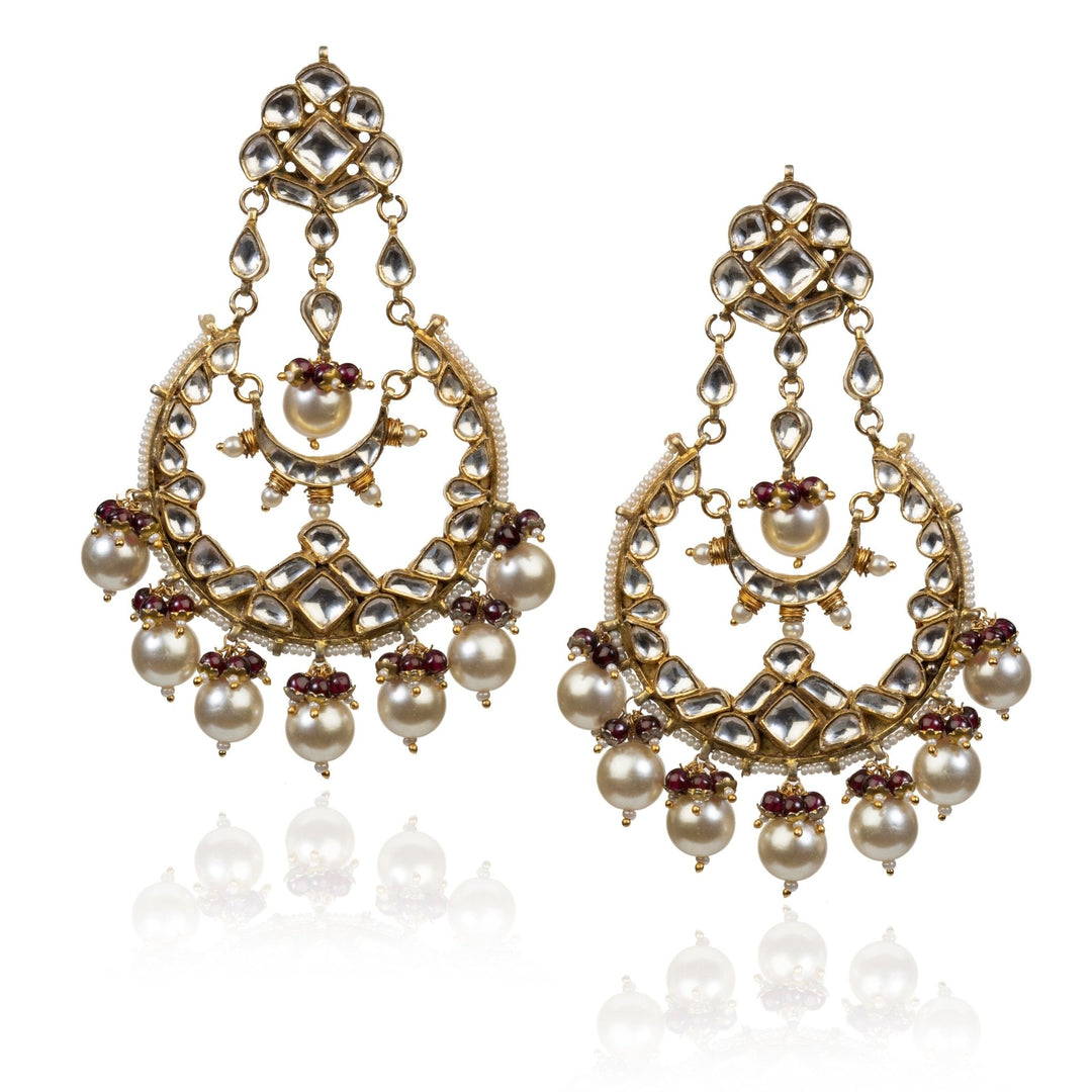 Chand Baali In White Moti And Red Hangings Riana by Shikha Jindal - Fabilicious Fashion