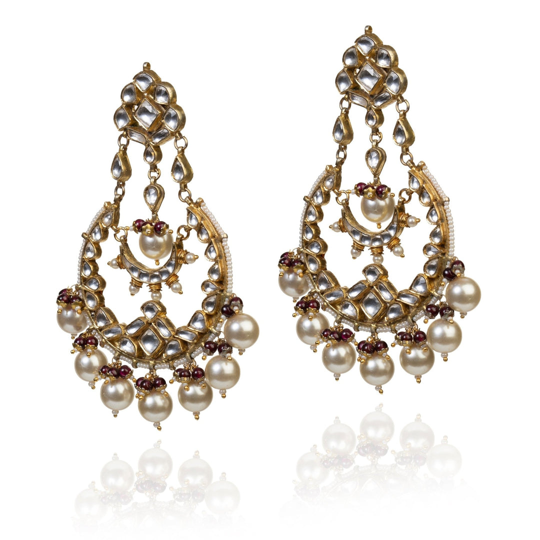 Chand Baali In White Moti And Red Hangings Riana by Shikha Jindal - Fabilicious Fashion