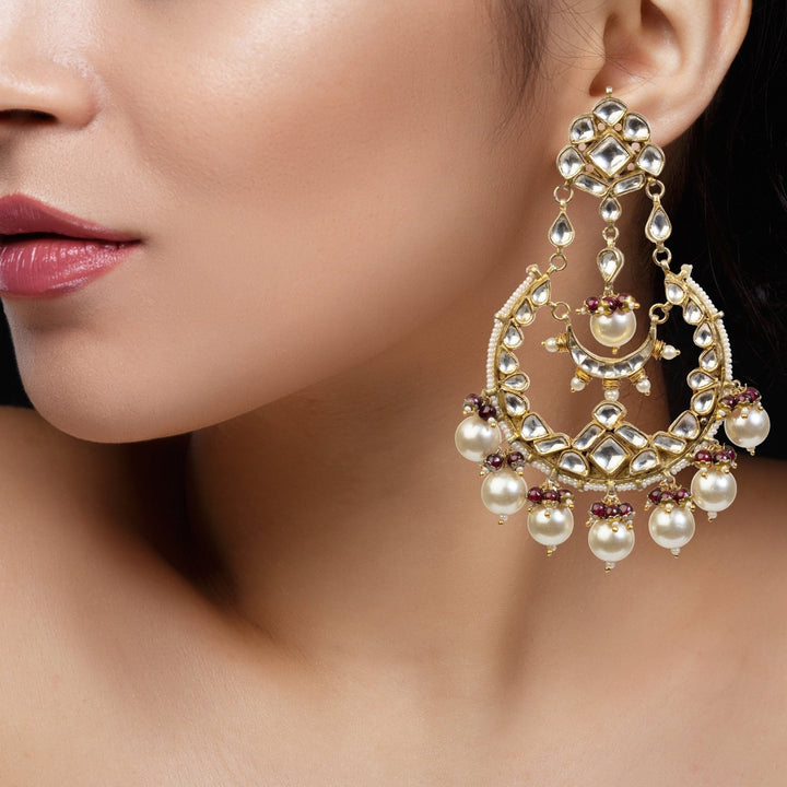 Chand Baali In White Moti And Red Hangings Riana by Shikha Jindal - Fabilicious Fashion