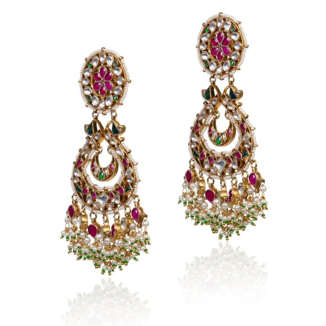 Chand Baali With Red And Green Jadtar Stone Riana by Shikha Jindal - Fabilicious Fashion