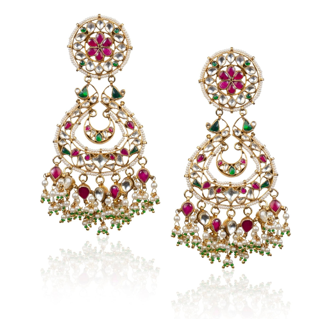 Chand Baali With Red And Green Jadtar Stone Riana by Shikha Jindal - Fabilicious Fashion