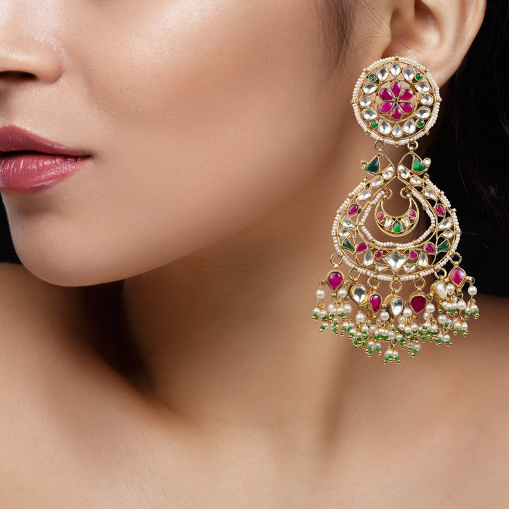 Chand Baali With Red And Green Jadtar Stone Riana by Shikha Jindal - Fabilicious Fashion