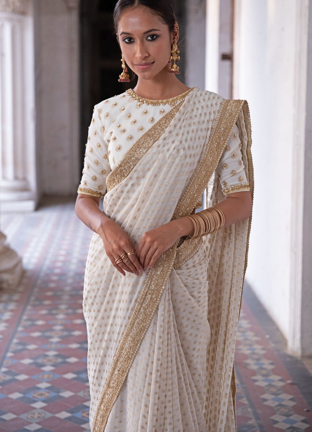 Chandni Ivory Saree Set Renee - Fabilicious Fashion