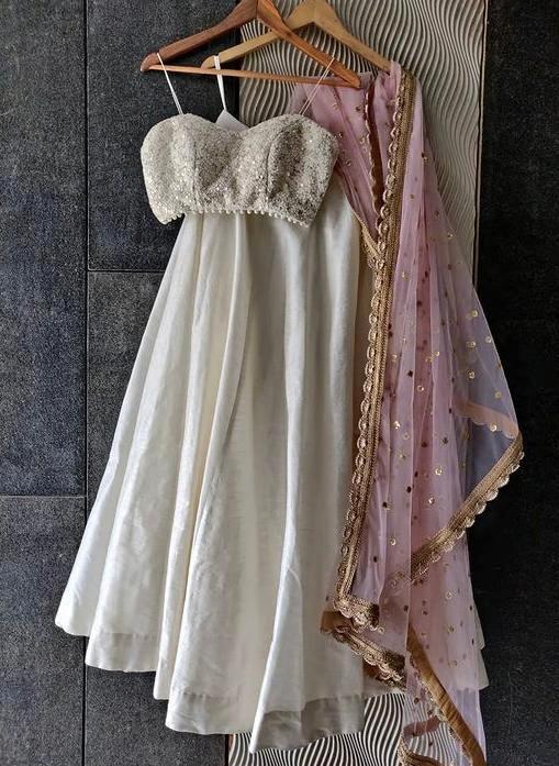 Chandni Lehenga Set with Blush Pink Sequins Dupatta Priti Sahni - Fabilicious Fashion