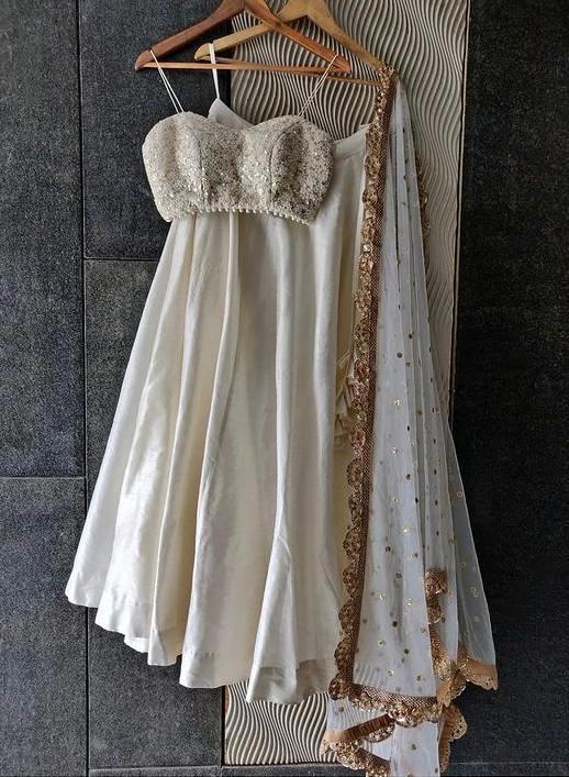 Chandni Lehenga Set with White Sequins Dupatta Priti Sahni - Fabilicious Fashion