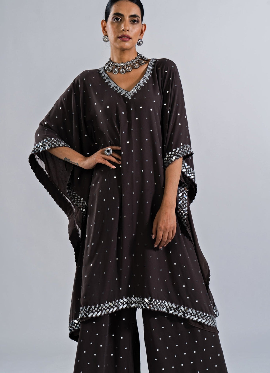 Charcoal Grey Kaftan Set Vvani by Vani Vats - Fabilicious Fashion