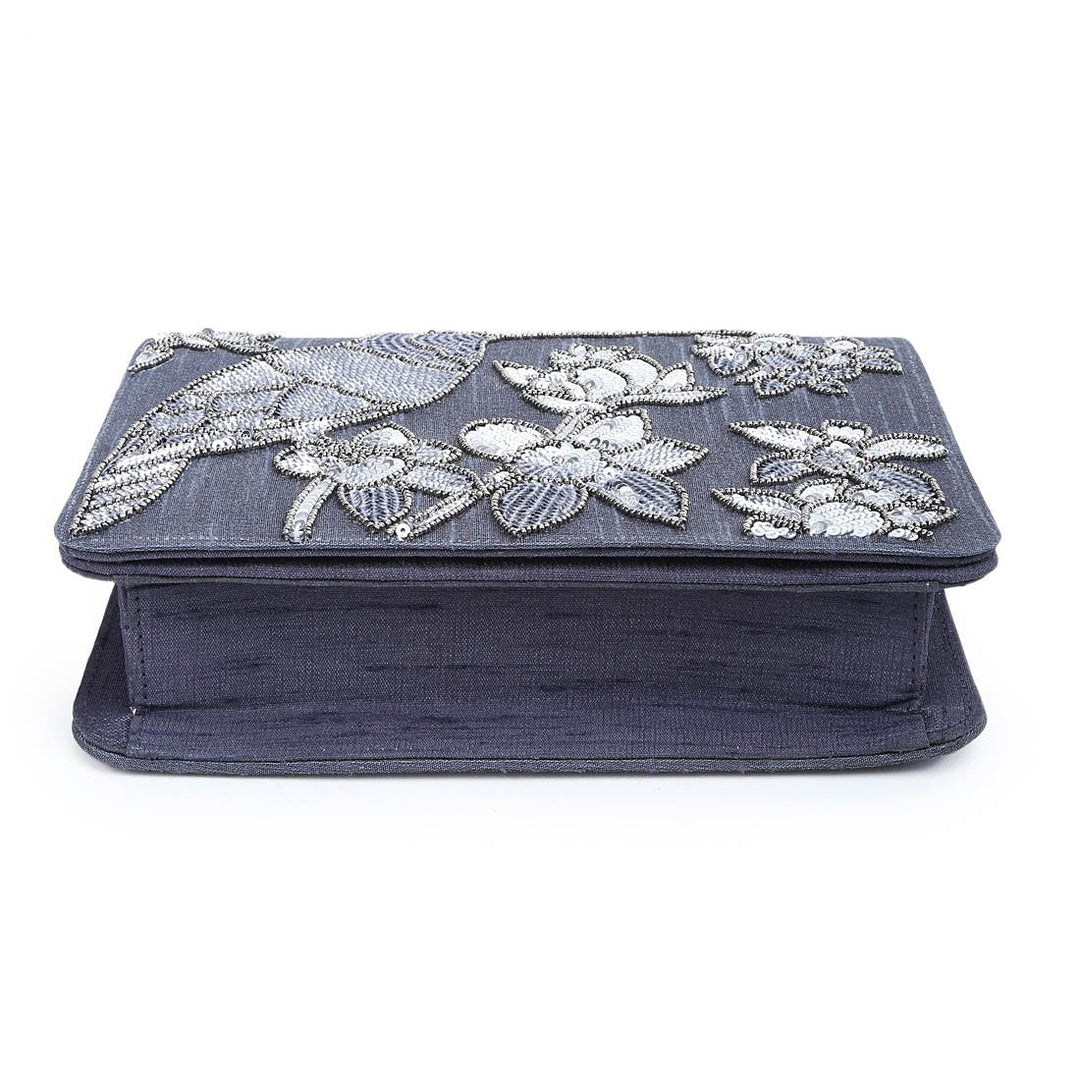 Charcoal Grey Sequinned Toucan Clutch The Purple Sack - Fabilicious Fashion