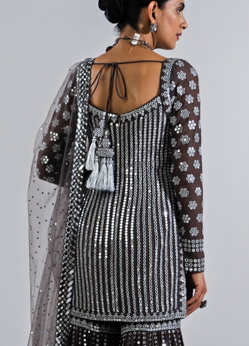 Vvani by Vani Vats Charcoal Grey Sharara Set Fabilicious Fashion Vvani by Vani Vats Charcoal Grey Sharara Set Fabilicious Fashion
